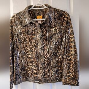 Ruby Rd. Black & Brown Snakeskin Print Jacket – Size 12 – Textured Shine